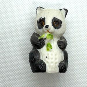 Vintage 70s Black and White Panda Bear ceramic bisque thimble figurine
